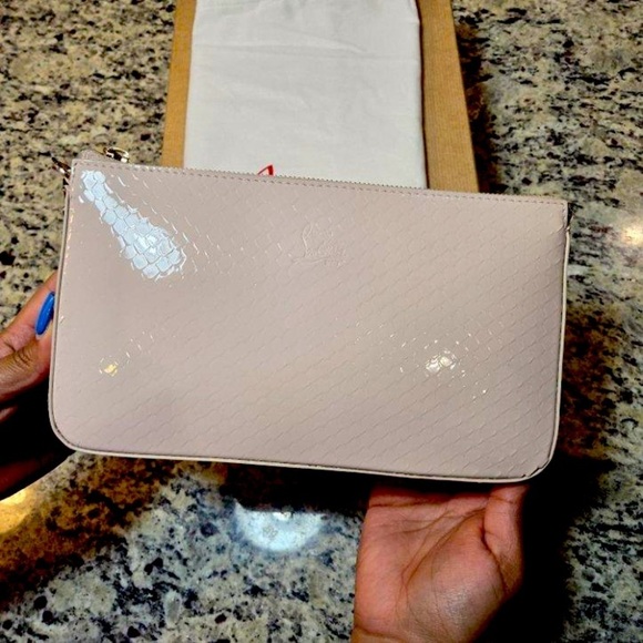 NEW Christian Louboutin Snakeskin Embossed Leather Bag in Leche Color - Picture 1 of 9